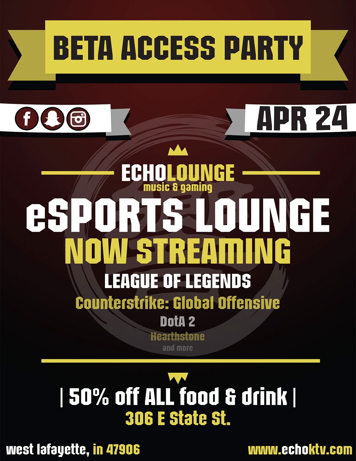 Echo Lounge esports beta access party poster