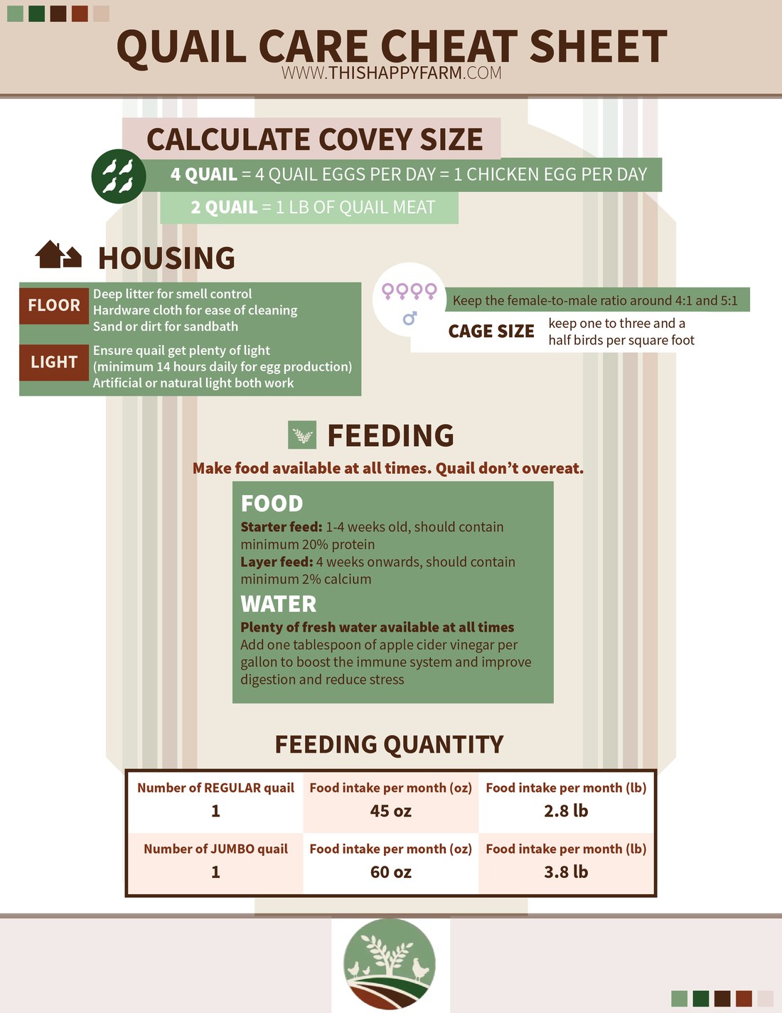 Quail care cheat sheet infographic